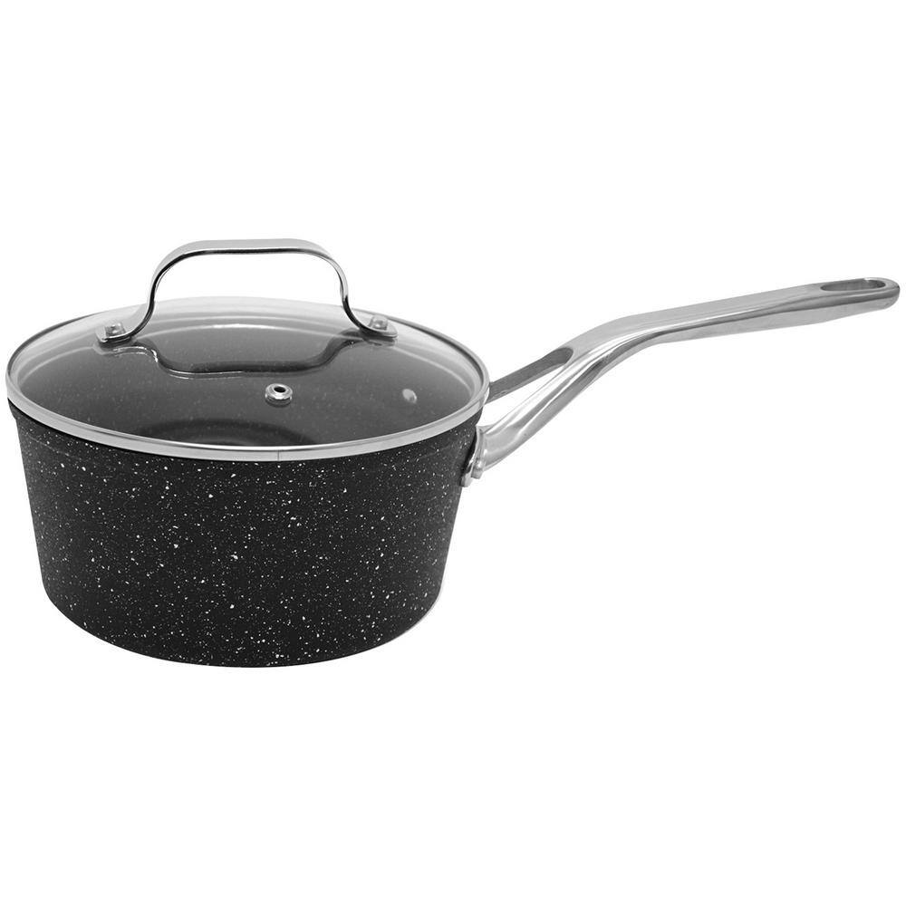 The Rock 2 qt. Aluminum Nonstick Sauce Pot in Black Speckle with Glass Lid - Hercitys