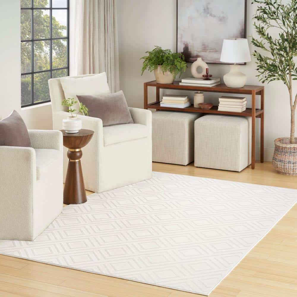 Casual Ivory 5 ft. x 7 ft. Checker Contemporary Area Rug - Hercitys
