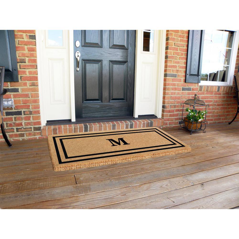 Heavy Duty Brown 24 in. x 57 in. Coir Thin Double Picture Frame  Monogrammed M Outdoor Door Mat - Hercitys