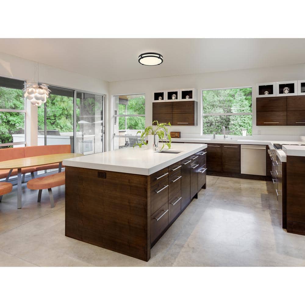 Winslow 18 in. Minimalist Aged Iron Selectable CCT Integrated LED Flush Mount for Kitchens - Hercitys