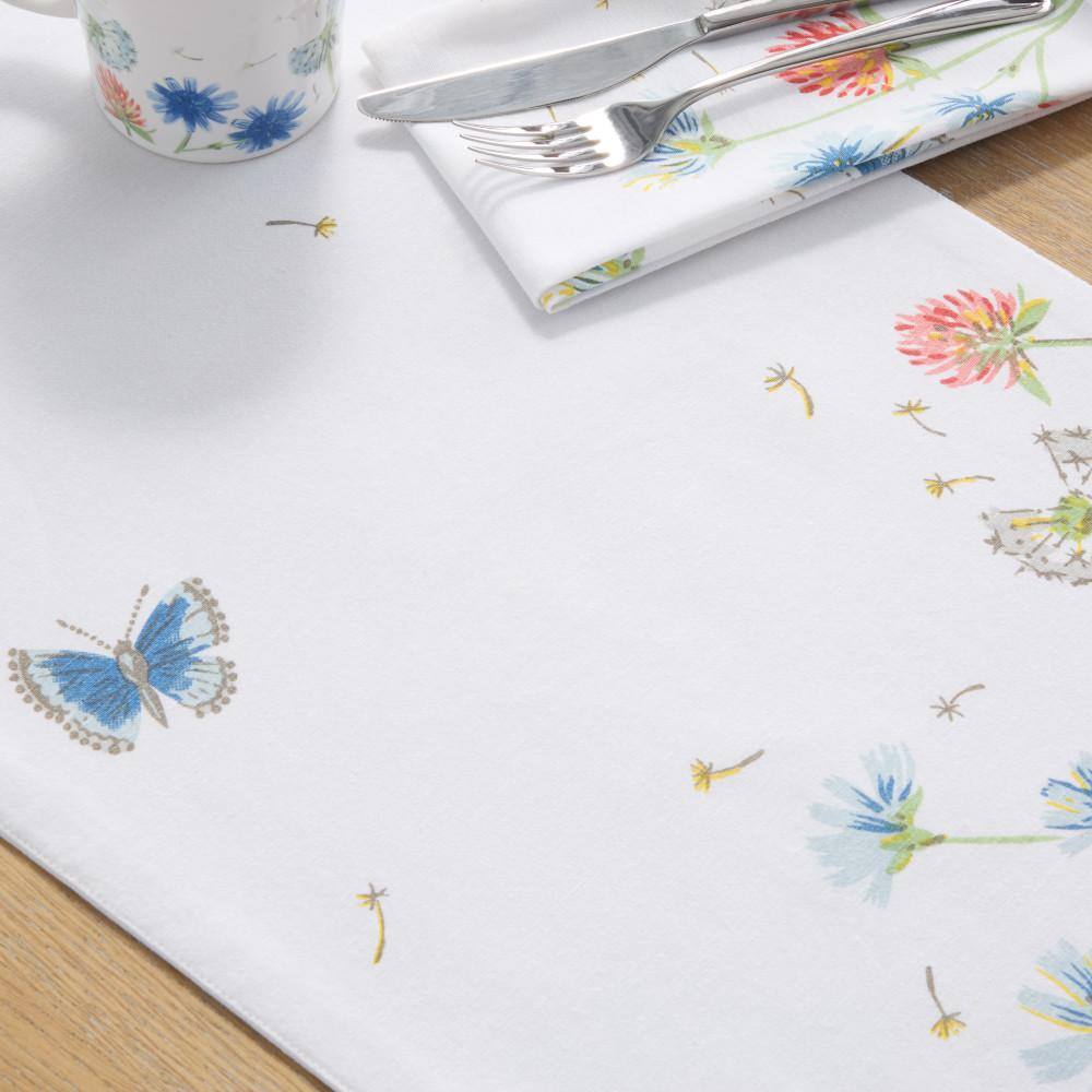 Breezy Floral White/Blue/Pink 14 in. x 72 in. Table Runner - Hercitys
