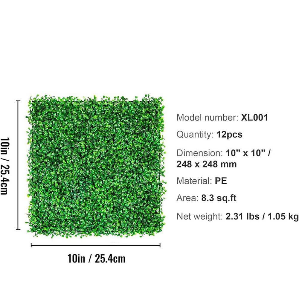 Artificial Boxwood Panels, 12-Pieces 10 x 10 in. Artificial Grass Backdrop Wall Boxwood Hedge Wall Mat - Hercitys