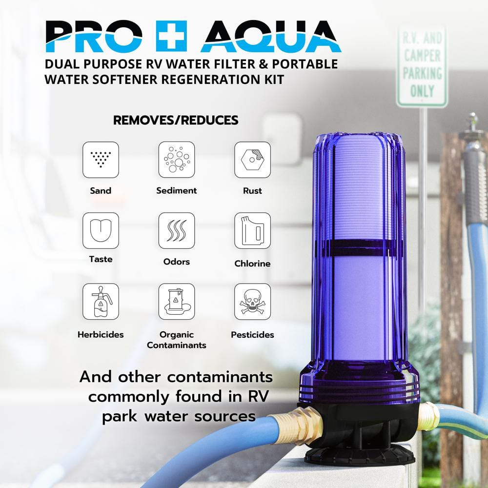 Premium Dual RV/Marine Water Softener Regeneration Kit and Water Filter, Reduces Bad Taste, Odor, Sediment, Chlorine - Hercitys