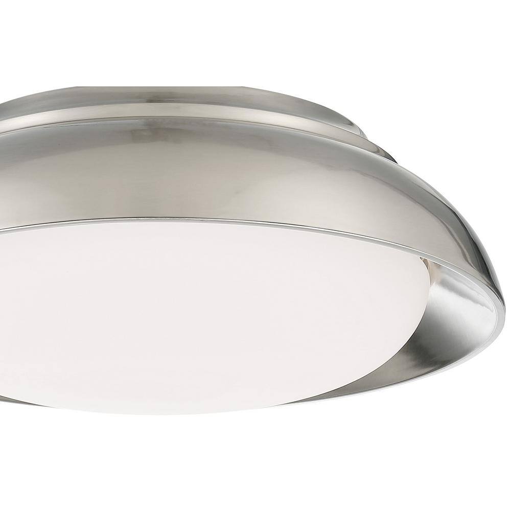 Vantage 15 in. 1-Light Brushed Nickel LED Flush Mount with White Acrylic Shade - Hercitys