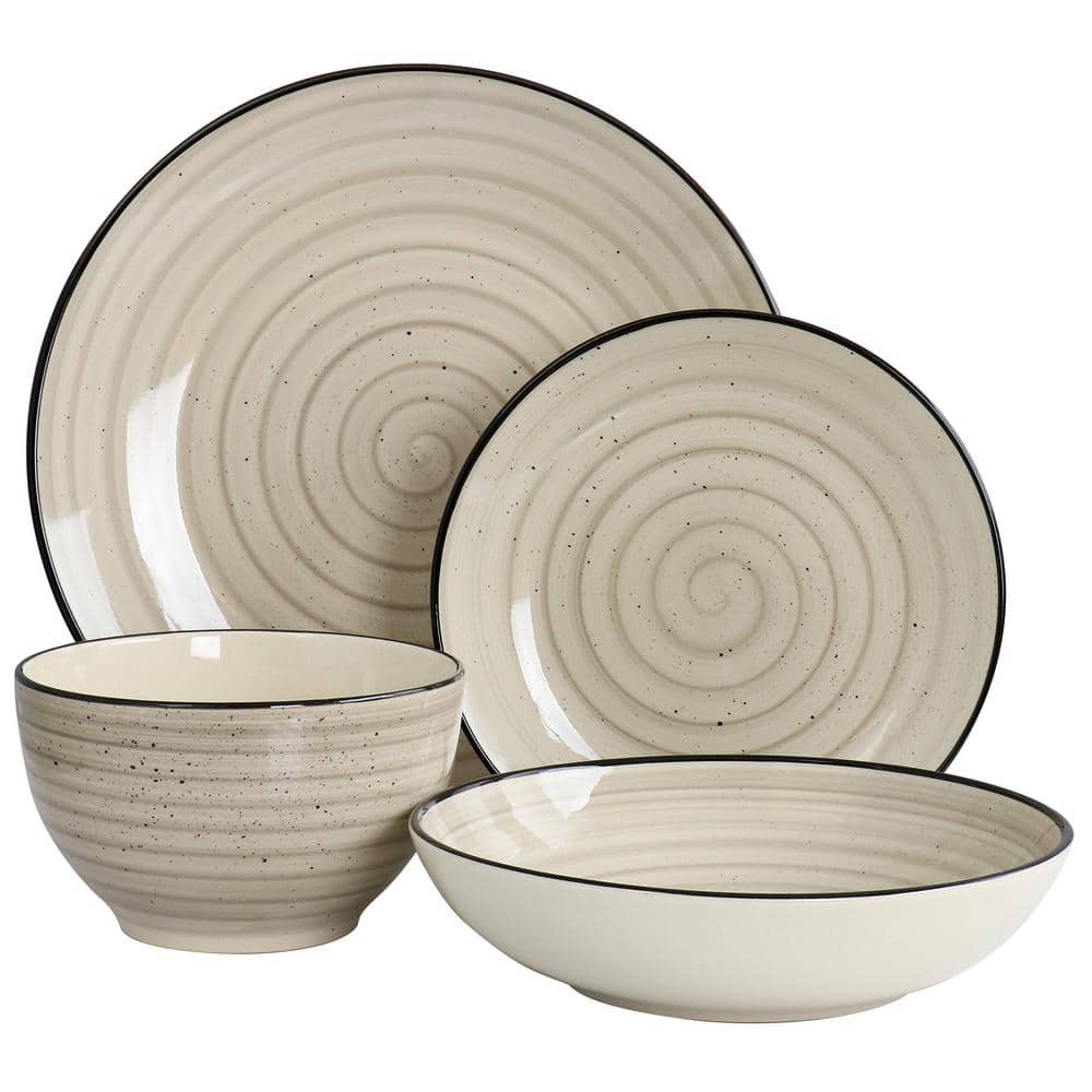 Gia 24 Piece Stoneware Dinnerware Set in Cream - Hercitys