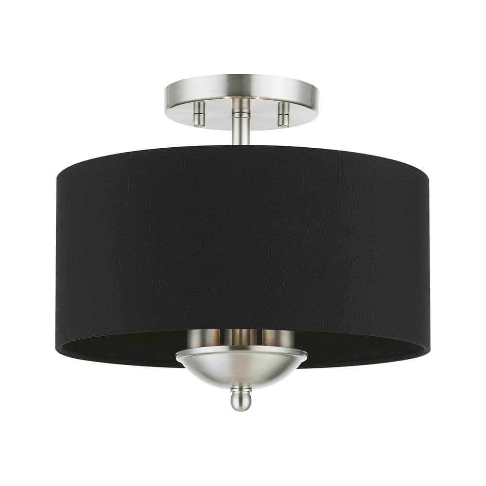 Wynbrook 12 in. 3-Lights Brushed Nickel Semi Flush Mount with Black Fabric Shade - Hercitys