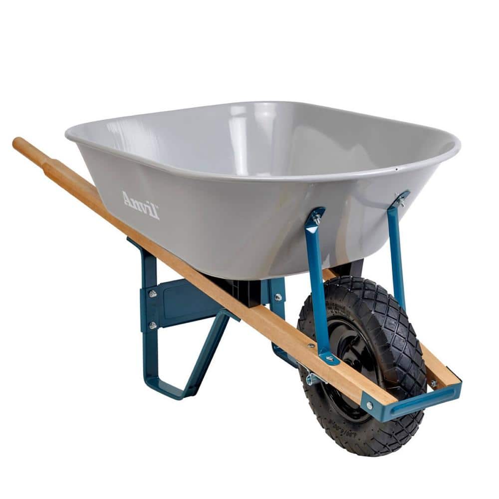 6 cu. ft. Steel Tub Wheelbarrow with Wooden Handles and Pneumatic Tire - Hercitys