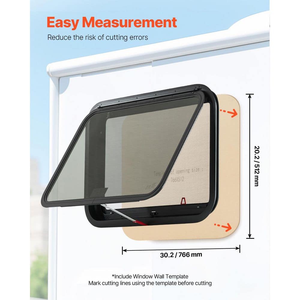 RV Exit Window, 30 in. W x 20 in. H Tinted RV Window with Net Screen and Trim Ring, RV Window Replacement - Hercitys