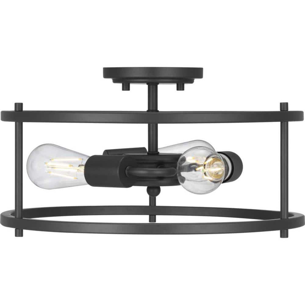 Somstreet 15 in. 3-Light Graphite Semi-Flush Mount - Hercitys