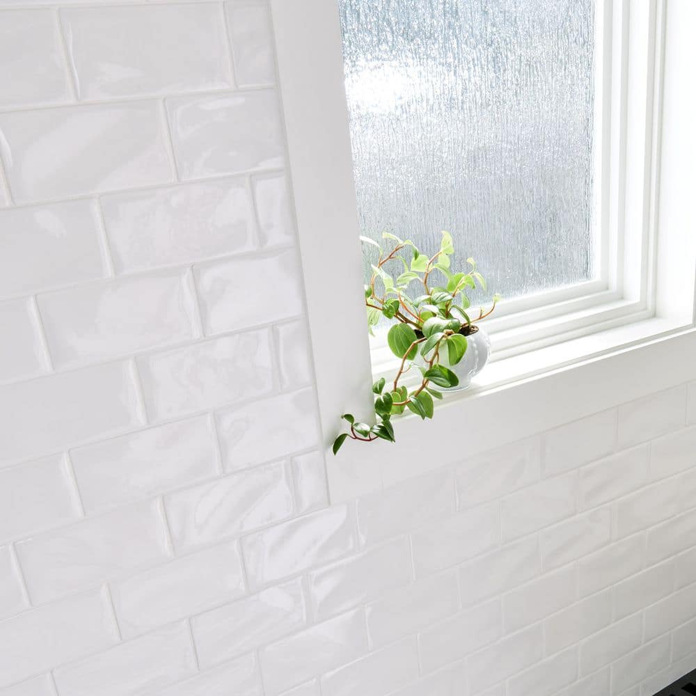 Whisper White 3 in. x 6 in. Handcrafted Glossy Ceramic Subway Wall Tile (1 sq. ft./Case) - Hercitys