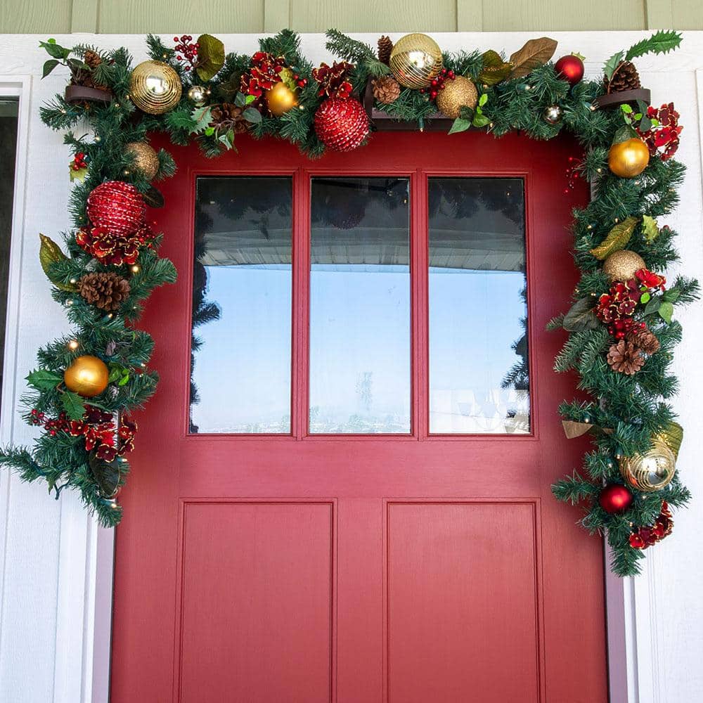 9 ft. Pre-Lit LED Scarlet Hydrangea Garland - Hercitys