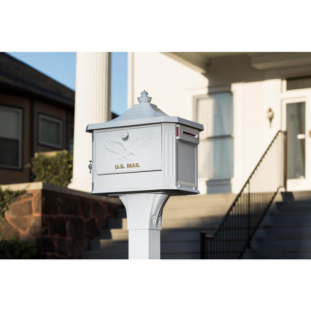 Hamilton Premium, White, Large, Locking, Aluminum, Post Mount Mailbox - Hercitys