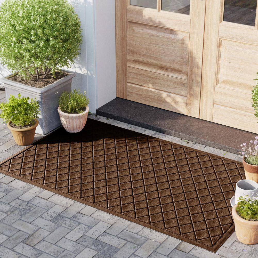 Waterhog Argyle Dark Brown 34 in. x 52 in. PET Polyester Indoor Outdoor Door Mat - Hercitys