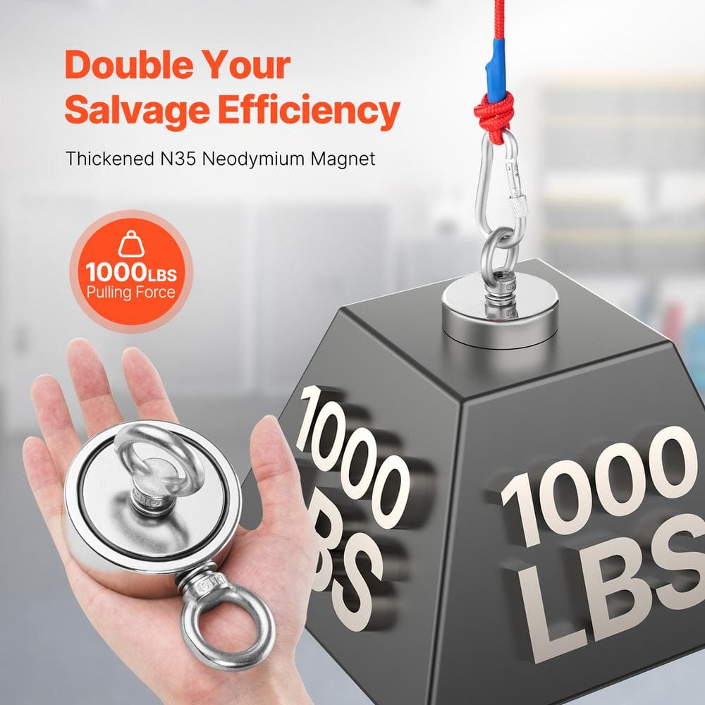 Magnet Fishing Kit, 1000 LBS. /454 kg Double-Sided Pulling Force Strong, Rare Earth Neodymium Magnetic Fishing Kit - Hercitys