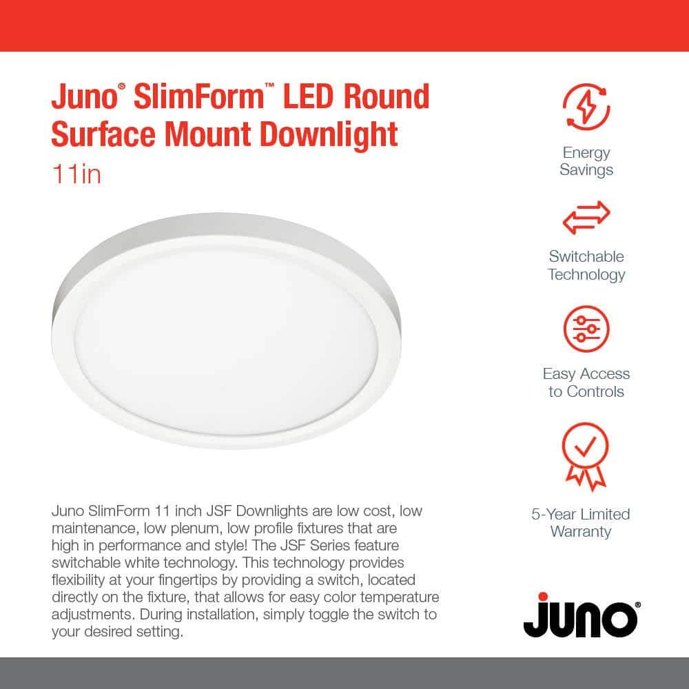 Slimform 11 in. White Integrated LED Flush Mount for J-Box Installation with Switchable Color Temperatures - Hercitys
