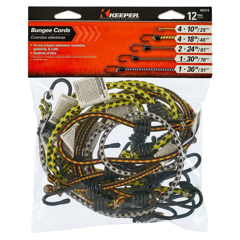 Assorted Size Multi-Color Bungee Cords with Hooks (12 Pack) - Hercitys