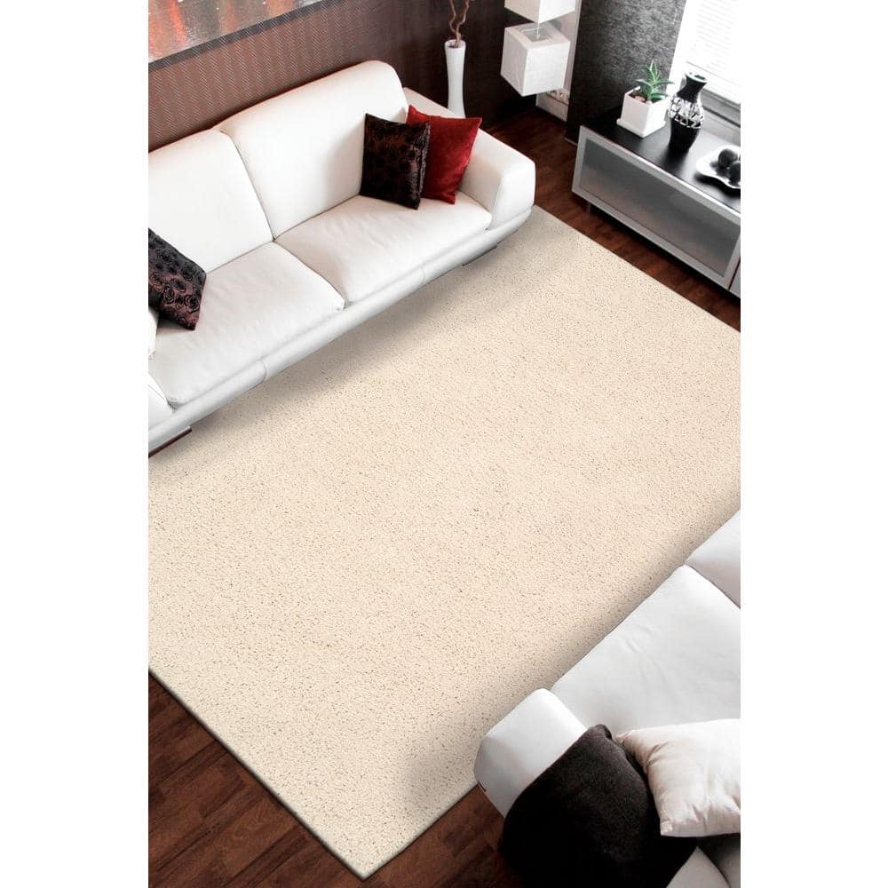 Amore Solid Shag Cream 5 ft. x 7 ft. Modern Shag Area Rug - Hercitys