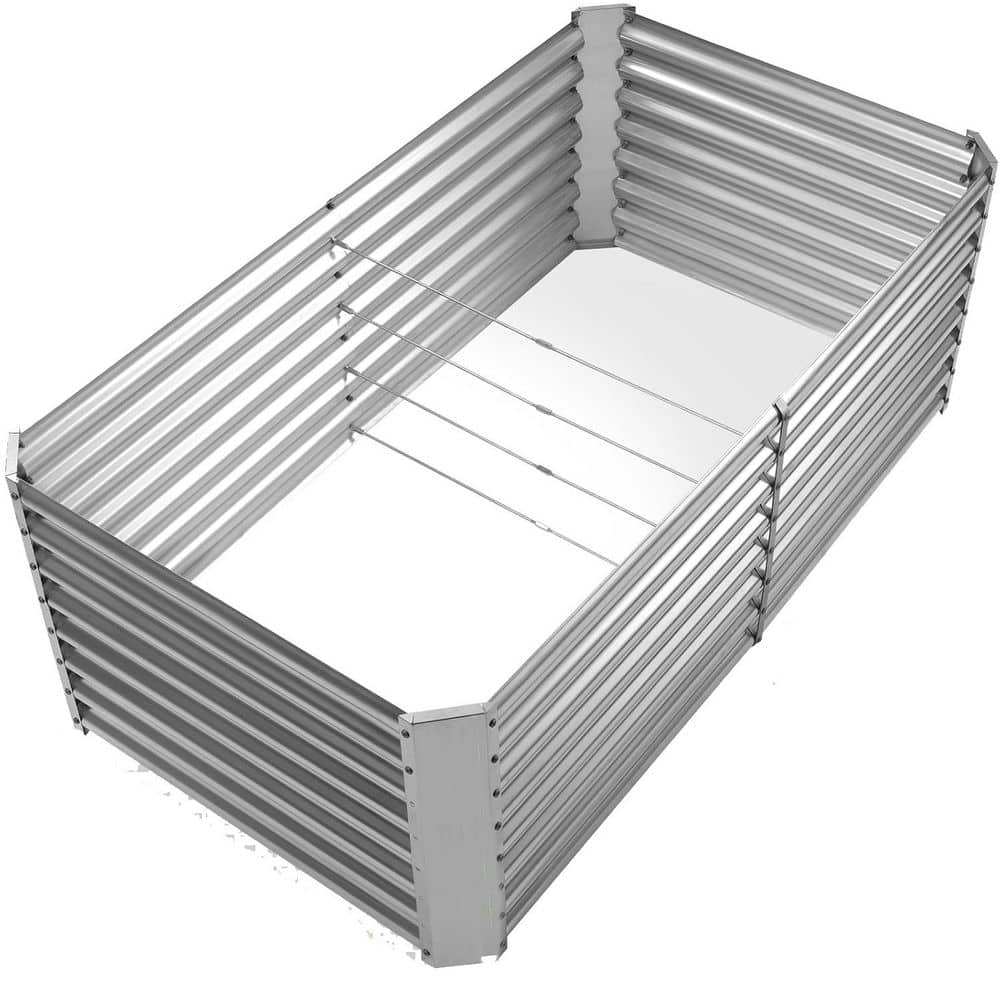 Galvanized Raised Garden Bed 96 in. L x 48 in. W x 24 in. H Durable Metal PlanterBox Outdoor Large Volume for Vegetables - Hercitys