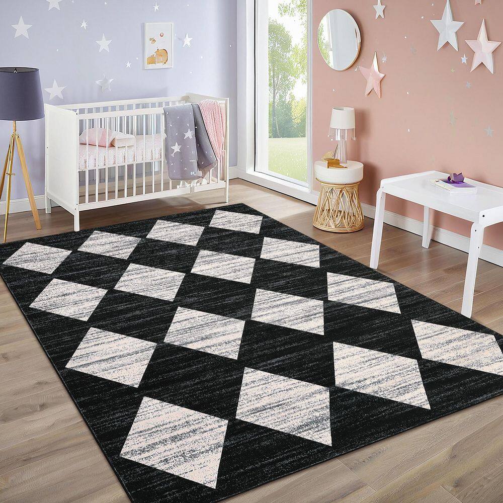 Modern Geometric Diamond Soft Non-slip Thin Washable Foldable Bedroom Laundry Home Decor Blalck 9 ft. x 12 ft. Area Rug - Hercitys