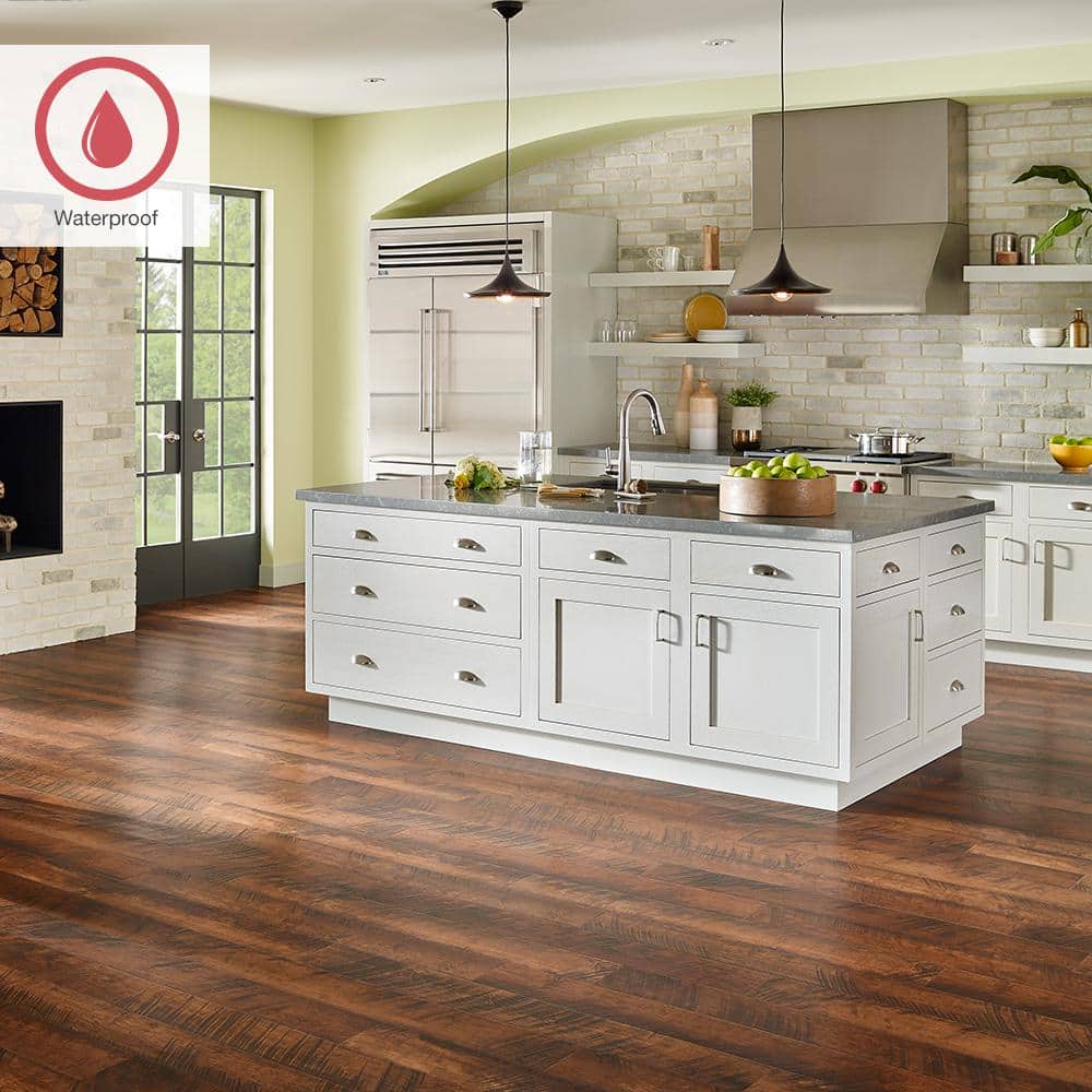 Outlast+ Antique Cherry 12 mm T x 6.1 in. W Waterproof Laminate Wood Flooring (16.12 sq. ft./case) - Hercitys