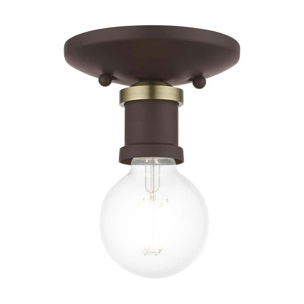 Lansdale 5 in. 1-Light Bronze Single Flush Mount with Antique Brass Accent - Hercitys