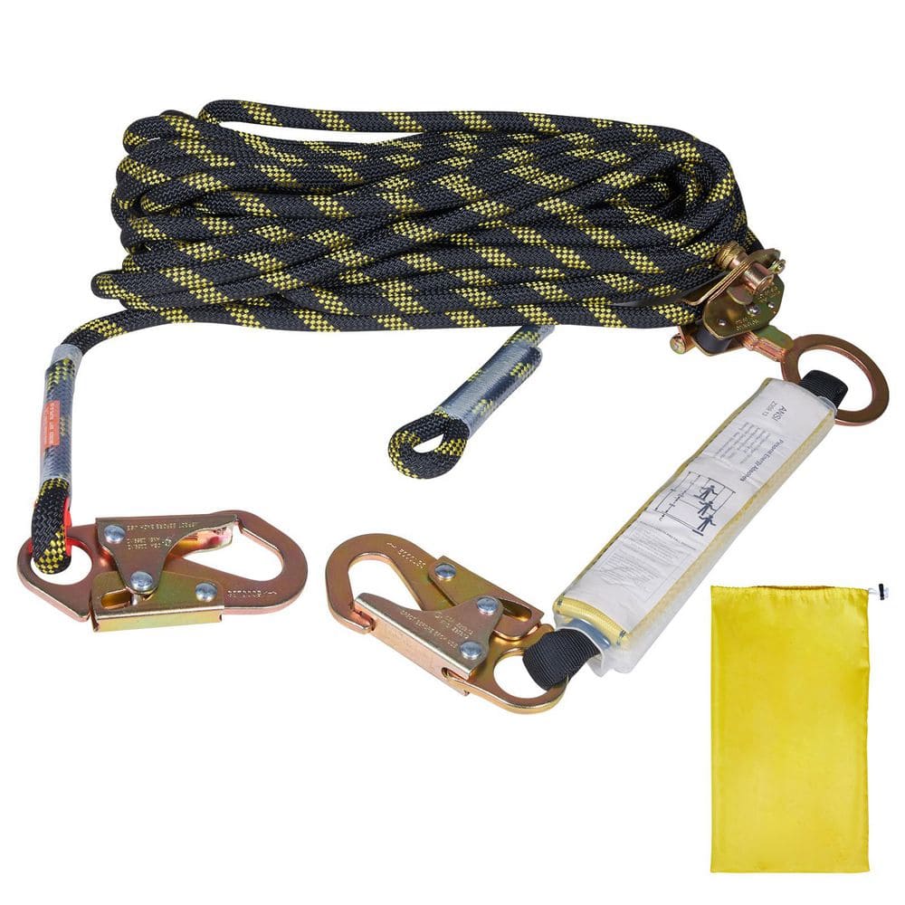 Vertical Lifeline Assembly, 25 ft. Fall Protection Rope with 30 KN Breaking Tension, Polyester Roofing Rope - Hercitys