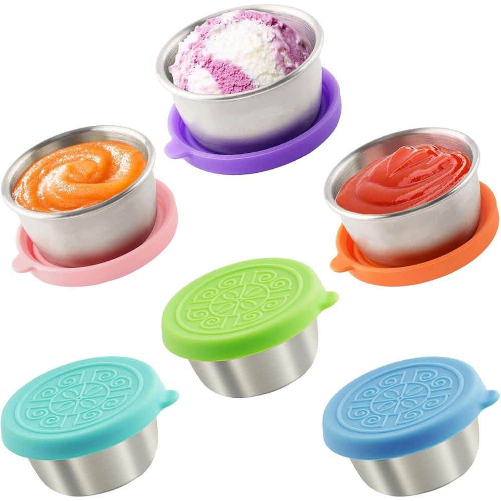 Stainless Steel Salad Dressing Containers Set 6 Pieces Reusable Containers w/ Lids for Lunch & Meal Prep Food Storage - Hercitys