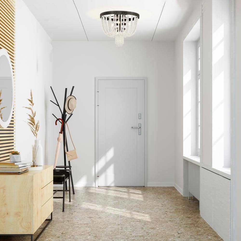 Helena 16 in. 3-Light Black Glam Flush Mount with Crystal Strands - Hercitys