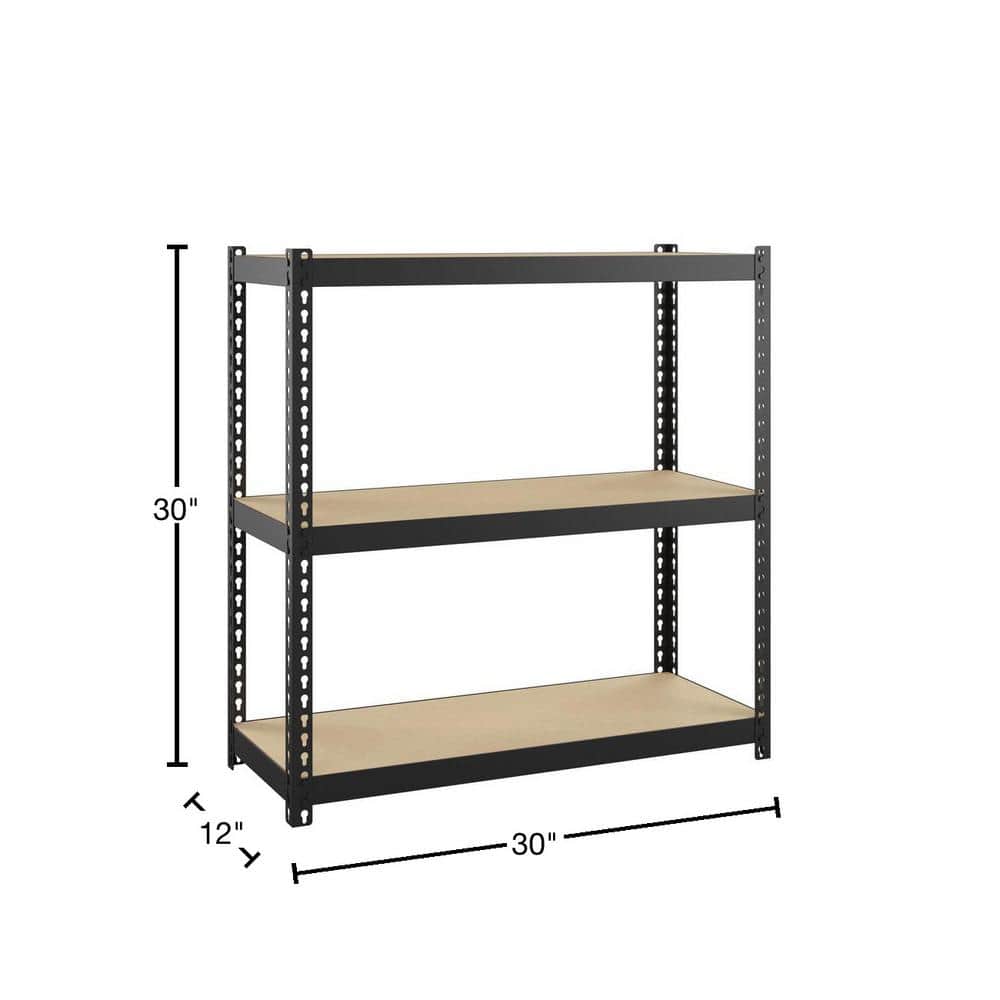 Riveted Garage Storage Shelving Unit, 3-Shelf Steel Black Unit 30 in. W x 30 in. H x 12 in. D - Hercitys