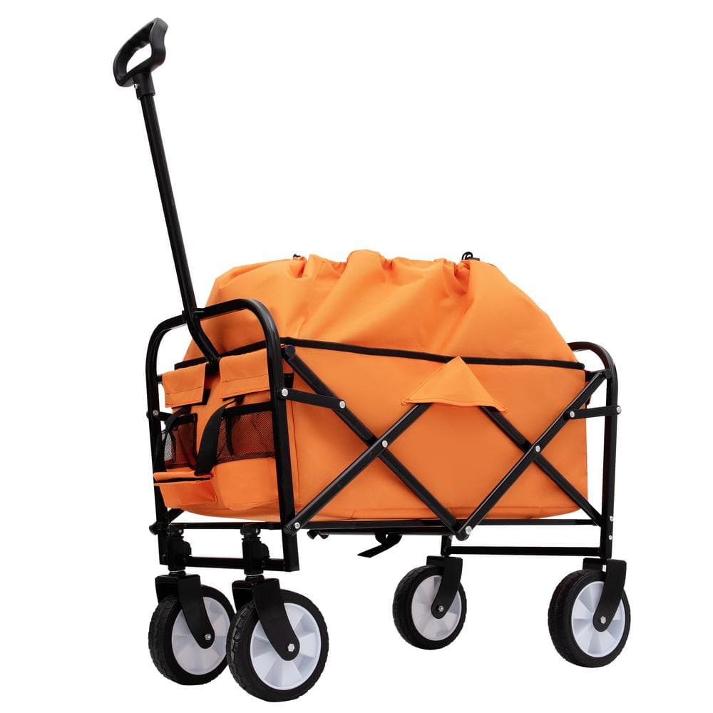 Orange 1.8 cu. ft. Steel Collapsible Garden Cart for Camping Gardeing, Maximum Load Capacity 200 lbs. - Hercitys