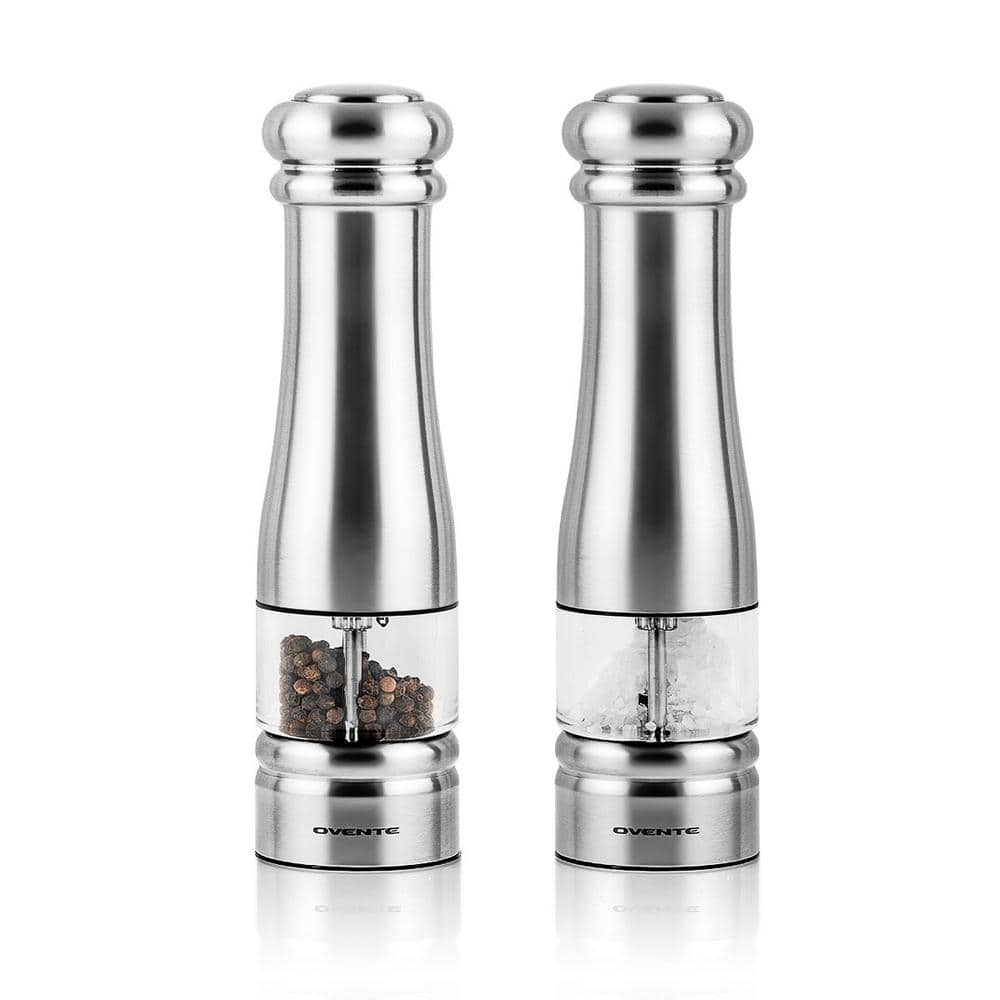 Stainless Steel Electric Pepper Mill Grinder Set, 6 AA Battery Operated, Ceramic Blades, Silver - Hercitys