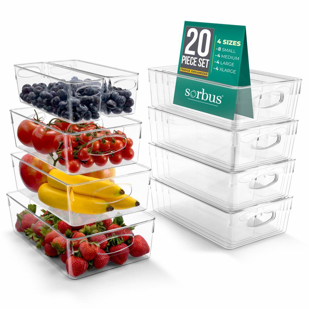 Variety 20-Pack Clear Plastic Organizing Bins, Refrigerator, Fridge, Pantry, and Kitchen Storage Organizers - Hercitys