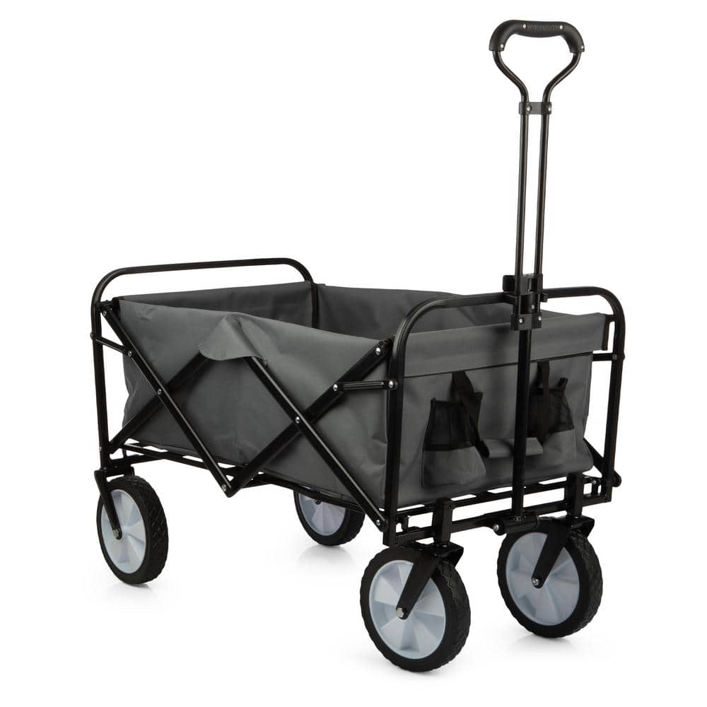 8.8 cu. ft. Fabric Collapsible Wagon – Portable Beach Wagon, Folding Garden Cart or Shopping Car, Gray - Hercitys