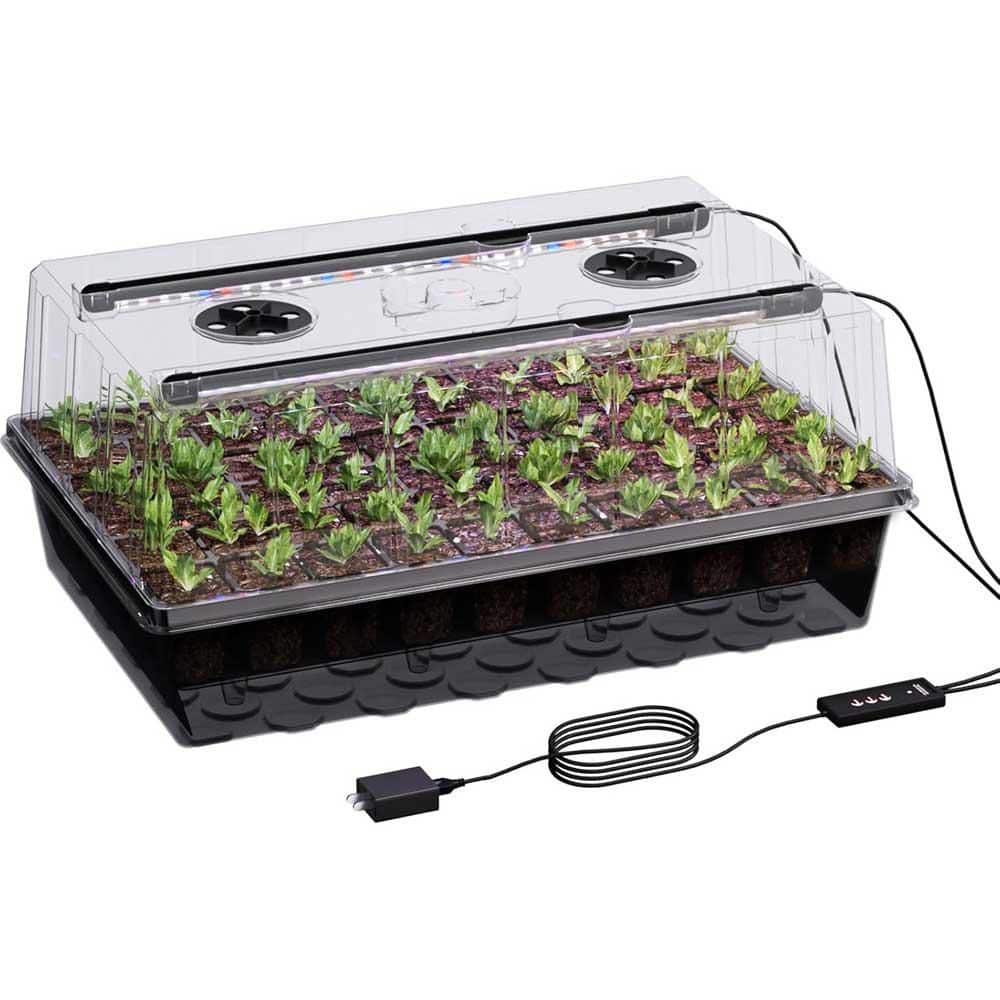 60-Cell Self-Watering Seed Starter Tray with Grow Light and 4.07 Humidity Dome for Indoor Plant Germination - Hercitys
