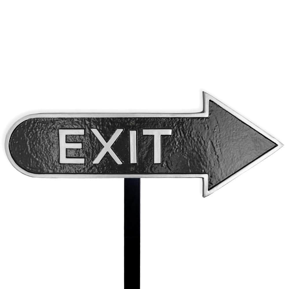 6″ x 15.5″ Right Arrow Exit Statement Plaque Sign with Lawn Stake-Black/Silver - Hercitys