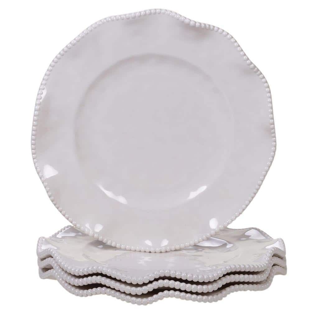 Perlette 4-Piece Solid Cream Melamine Outdoor Dinner Plate Set (Service for 4) - Hercitys