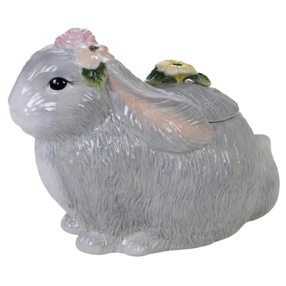 Sweet Bunny 10.5 in. Multicolored Earthenware 3-D Bunny Cookie Jar - Hercitys