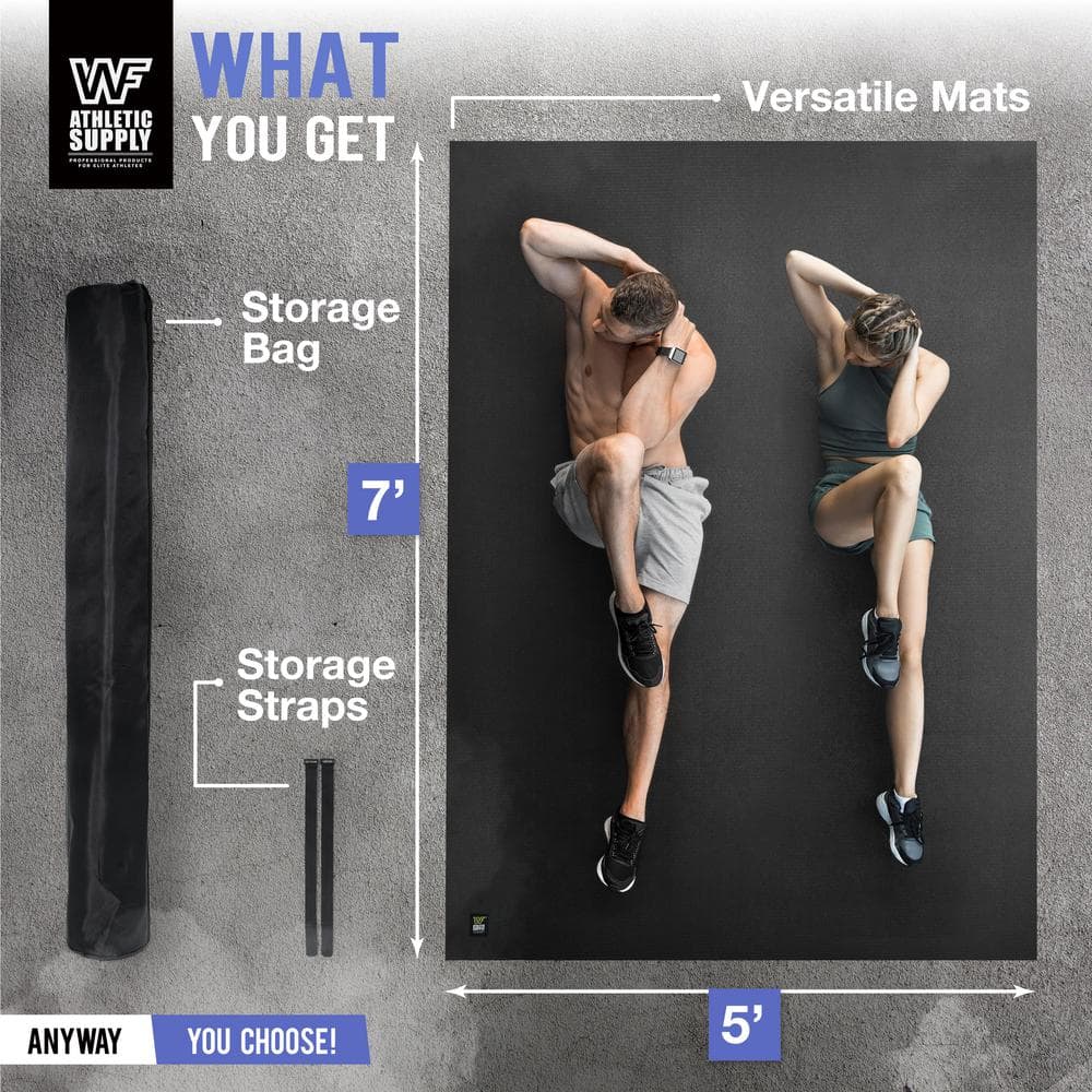 Black 60 in. W x 84 in. L x 7mm T Large Premium Vinyl Gym Flooring Mat Heavy-Duty Workout Mat Covers 35 sq. ft. - Hercitys