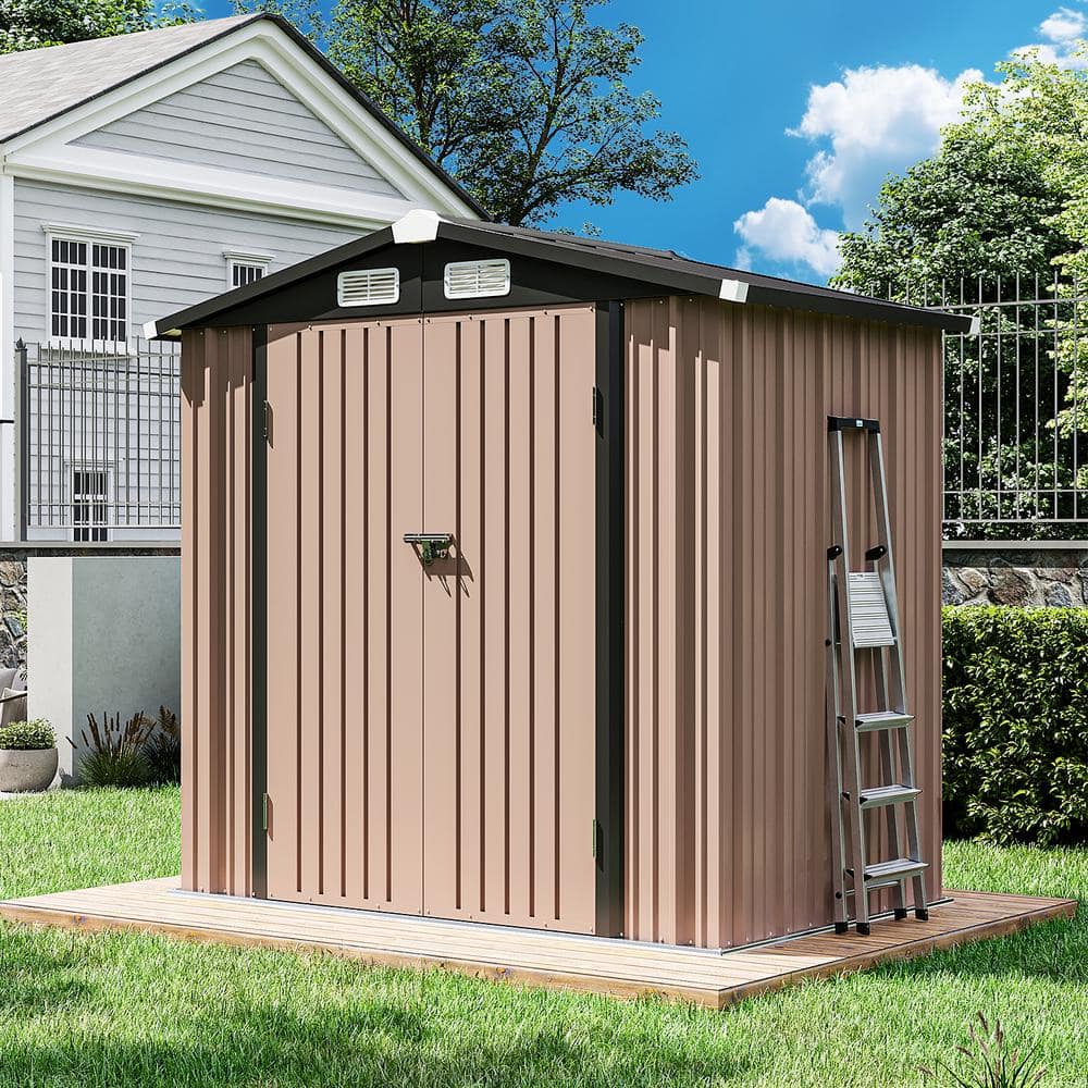 6 ft. W x 4 ft. D Gray Metal Storage Shed with Lockable Door and Vents for Tool, Garden, Bike (22 sq. ft.) - Hercitys