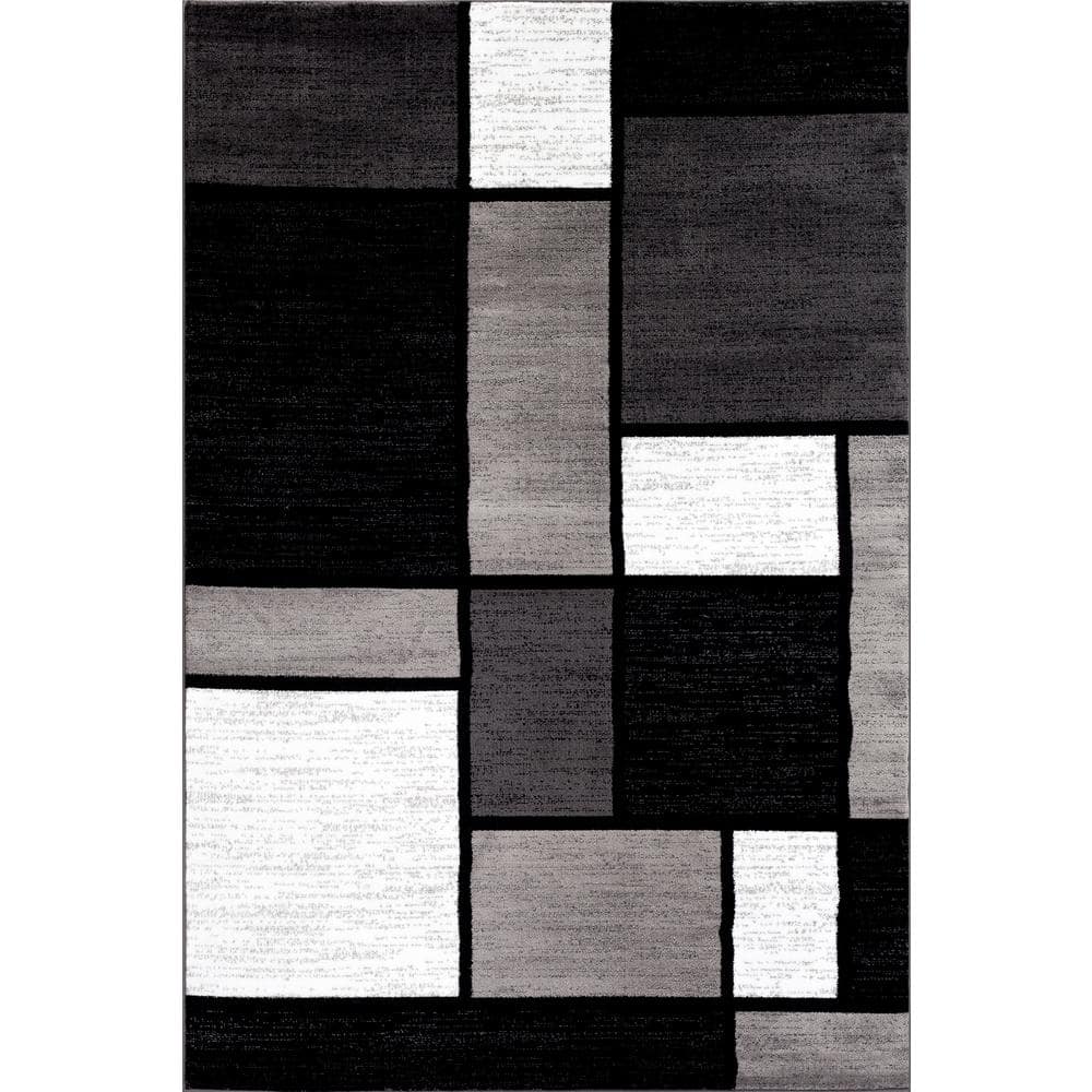 Contemporary Geometric Boxes Gray 5 ft. 3 in. x 7 ft. 3 in. Indoor Area Rug - Hercitys