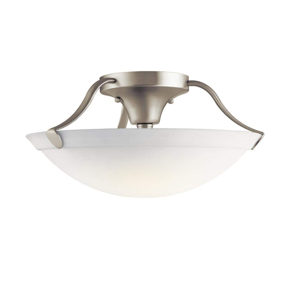 Independence 15.5 in. 3-Light Brushed Nickel Hallway Transitional Semi-Flush Mount Ceiling Light with Etched Glass - Hercitys