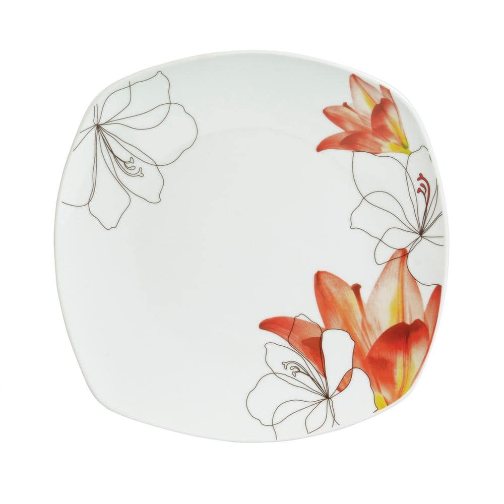 Lily 16-Piece Casual White with Pattern Ceramic Dinnerware Set (Service for 4) - Hercitys