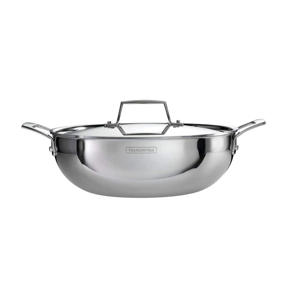 Utsava 4 qt. Tri-Ply Clad Stainless Steel Kadai Pan with Lid, 10 in. – Induction and Gas Compatible - Hercitys