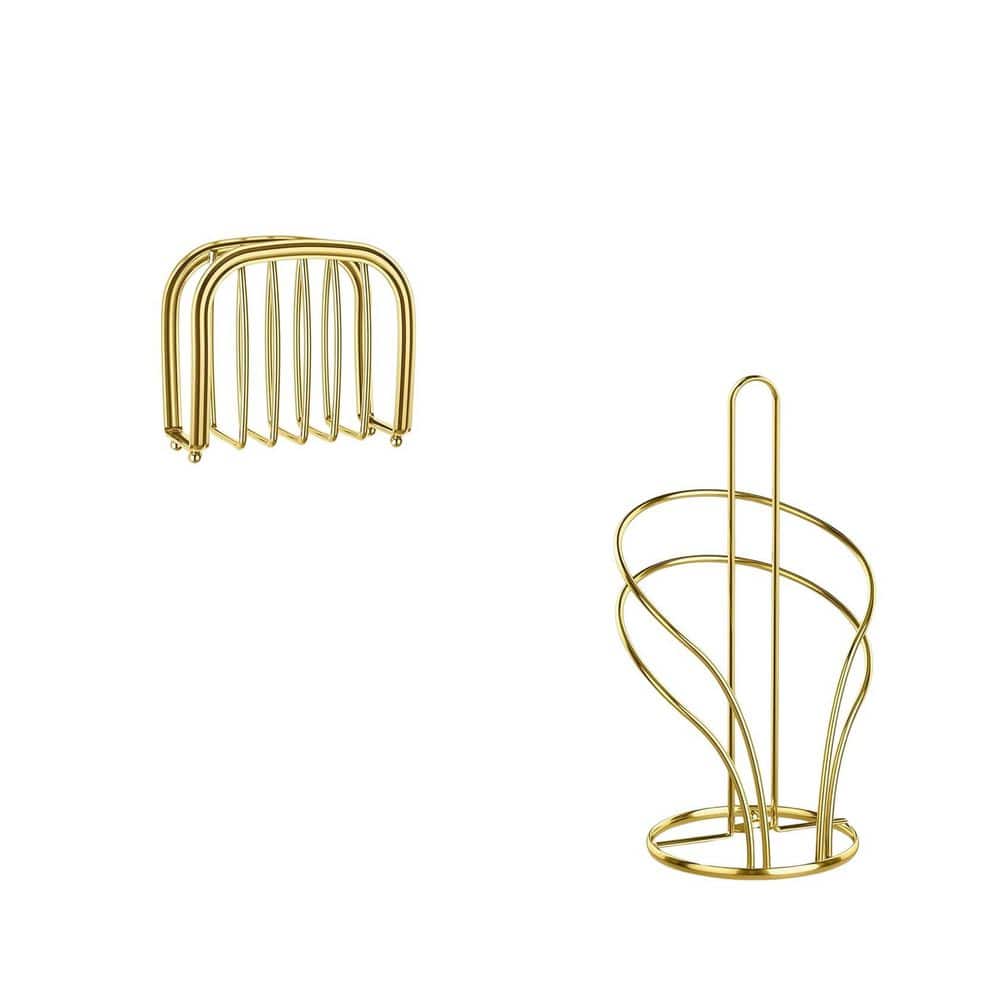 Paper Towel Roll Holder and Paper Napkinholder Set Stainless Steel with Weighted Base Suction Cups in Gold - Hercitys