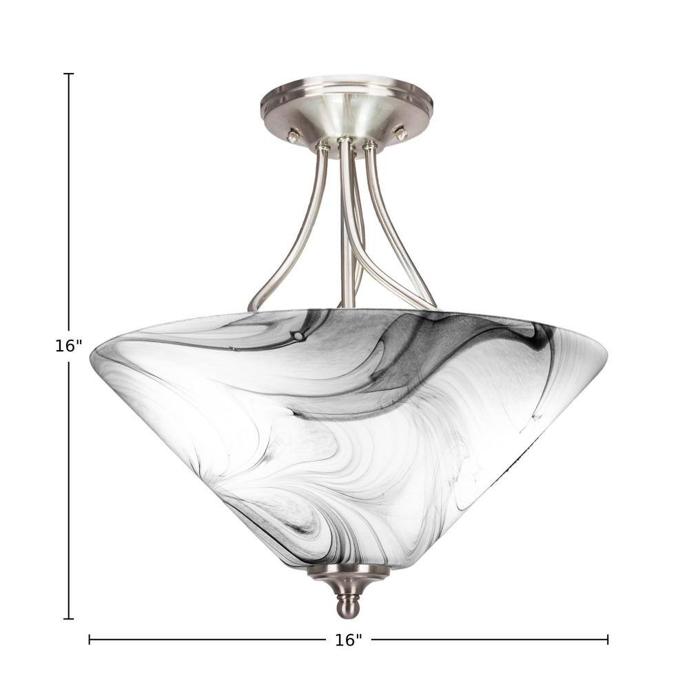 Royale 16 in. Brushed Nickel Semi-Flush with Onyx Swirl Glass Shade - Hercitys