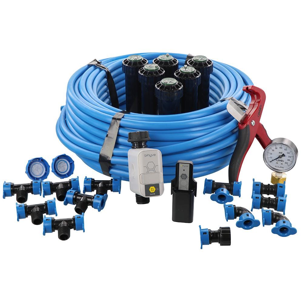 In-Ground Sprinkler System with 1/2 in. Blu-Lock Tubing System and B-Hyve Smart Hose Faucet Timer with Wi-Fi Hub - Hercitys