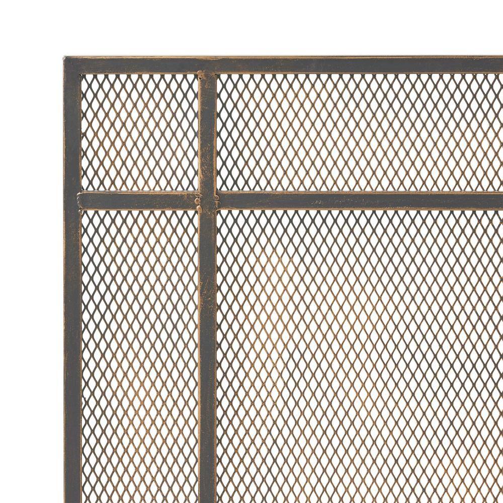 Cabarrus Modern Black Brushed Gold Single Panel Iron Fire Screen - Hercitys