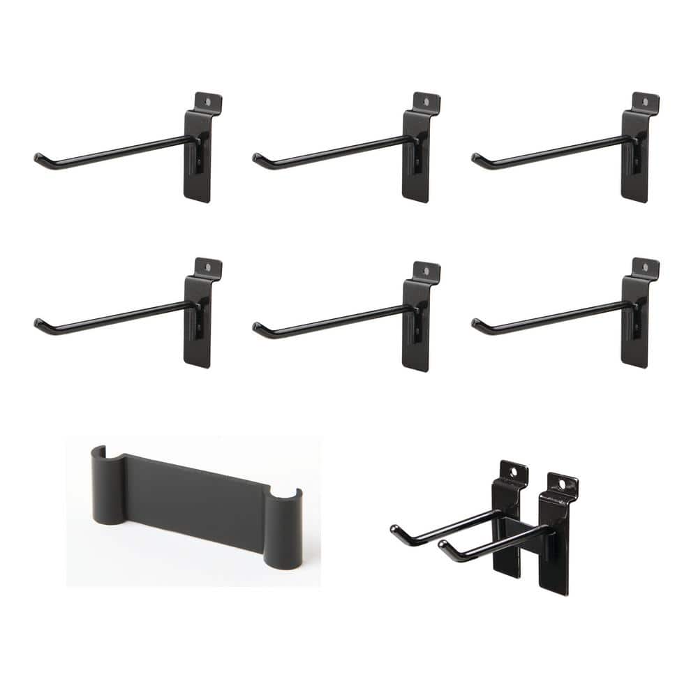 6 in. Metal Slat Wall Hooks in Black (6/Bag) - Hercitys