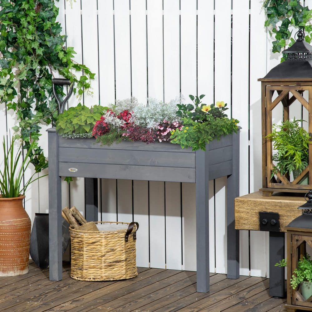 Raised Garden Bed with Legs, Elevated Wooden Planter Box, Self-Draining with Bed Liner for Vegetables, Herbs, Dark Gray - Hercitys