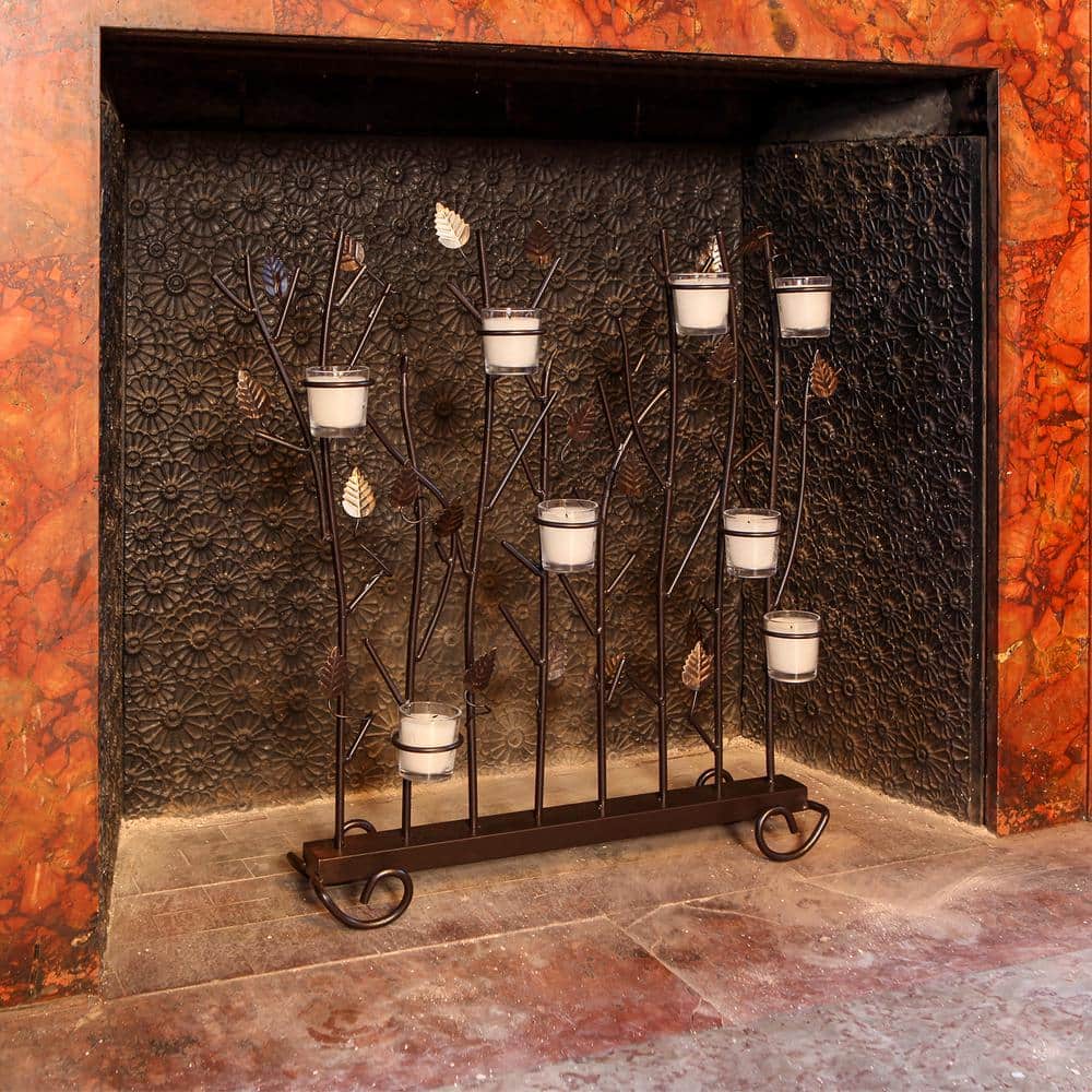 Roman 26 in. Tall Bronze and Gold 1-Panel Rustic Summer Fireplace Screen for Votives - Hercitys